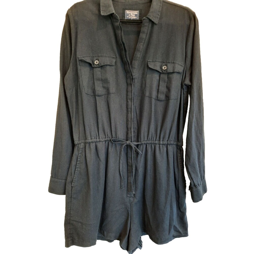 Abercrombie & Fitch Cotton Linen Romper Jumpsuit Playsuit Shorts Black Button XL
